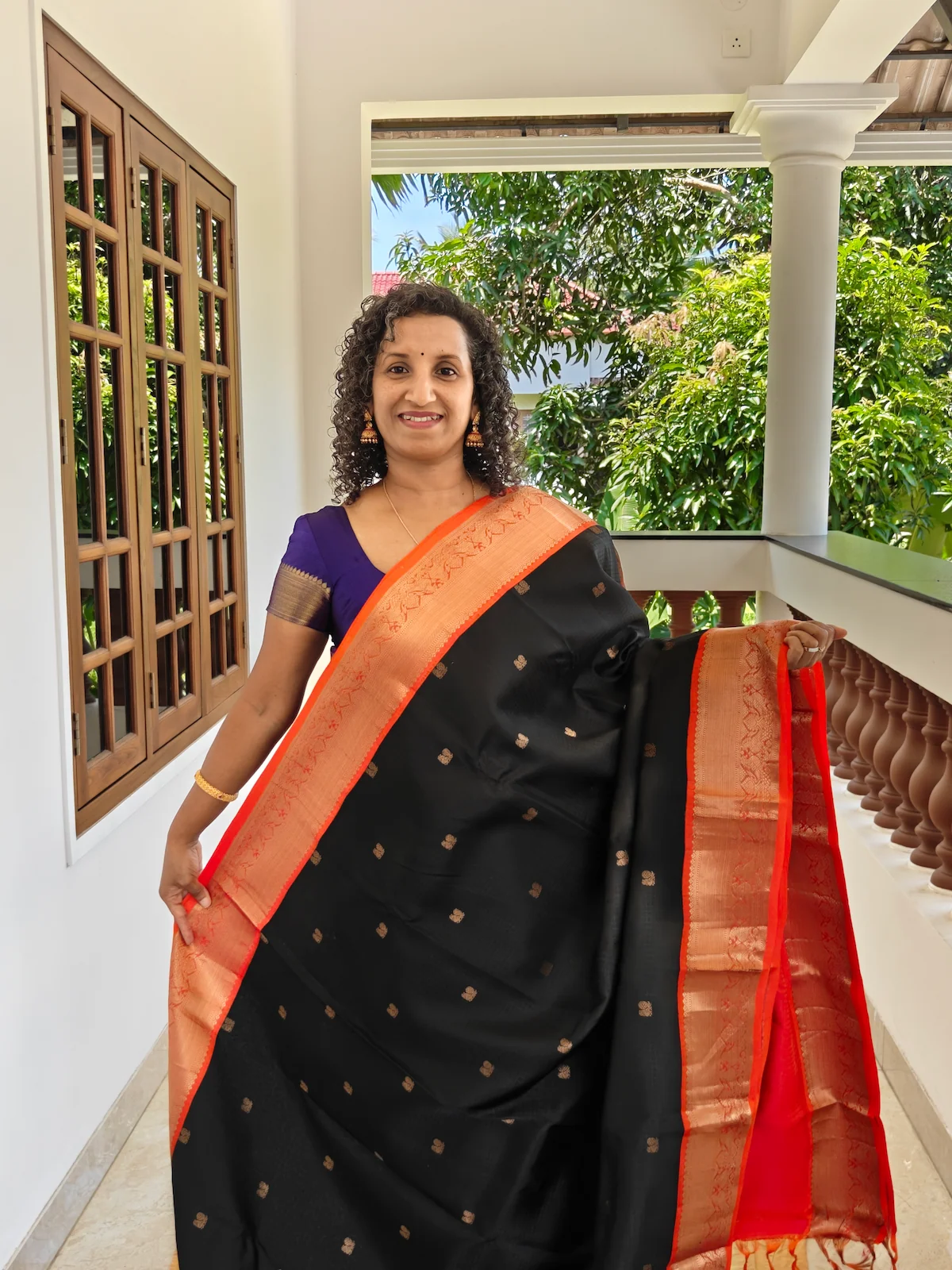 Classic Black And Orange Kanchipuram Pure Silk Saree Pks001 1 (1)